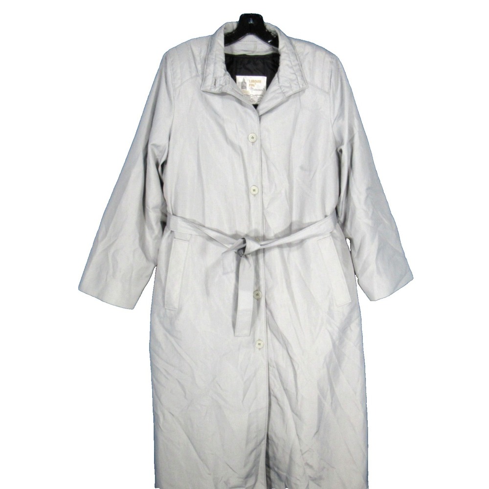 LONDON FOG Women's TWILL Gray ZIP-IN LINER Button-Up/Tie Belt TRENCH COAT 14 Reg